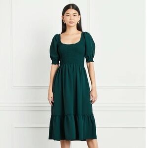 Hill House Nap Dress Louisa Crepe Dress Botanical Dark Green Dress, Size Medium